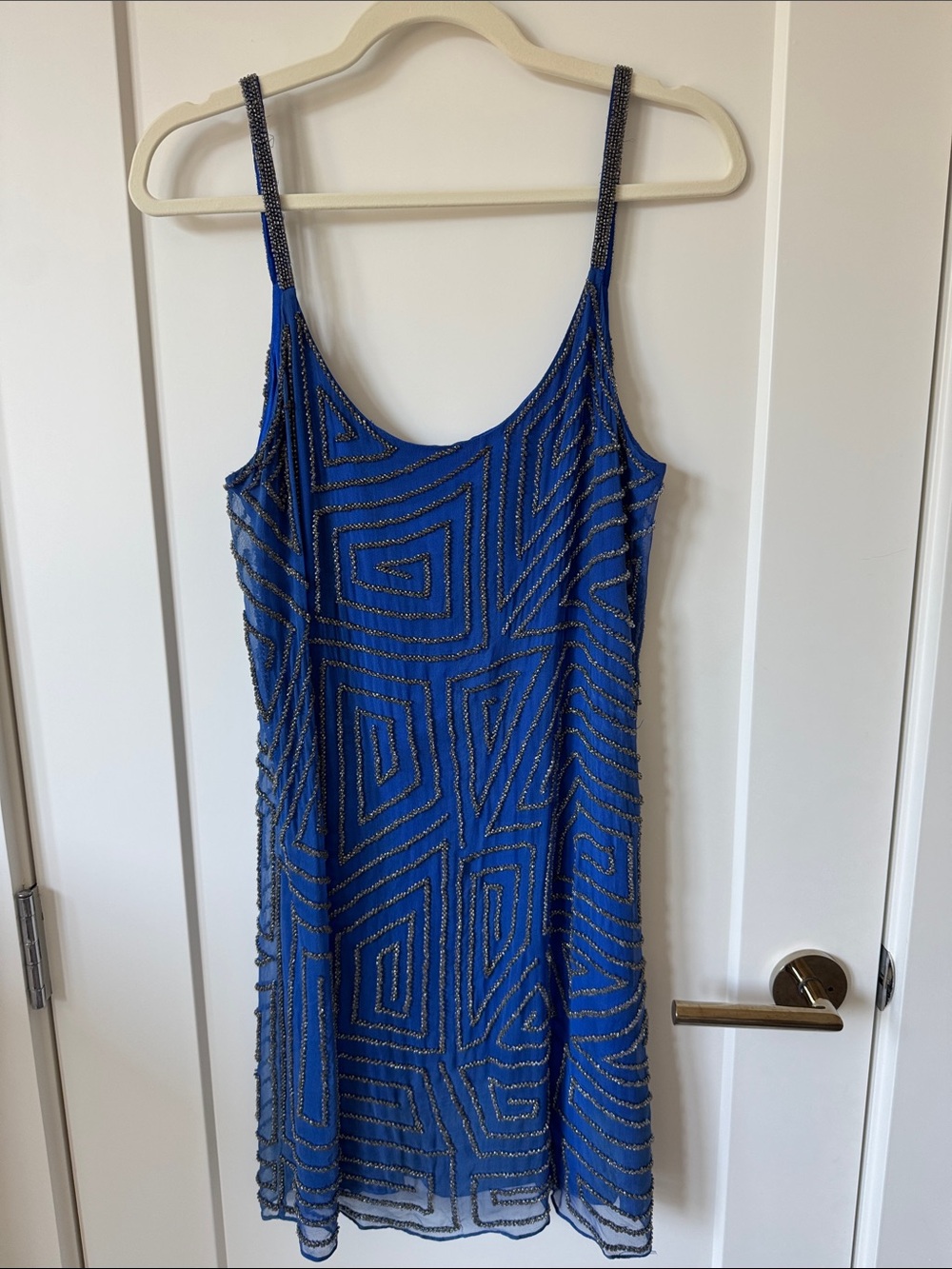Parker Cobalt Blue Beaded Geometric Mini Dress